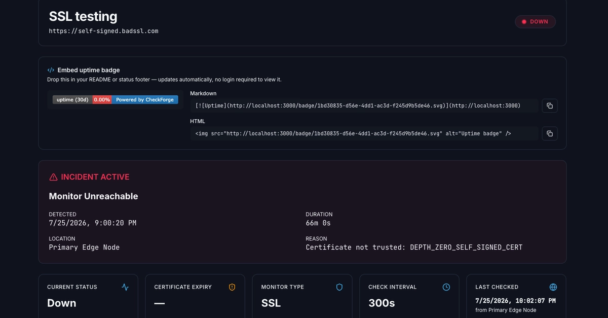 I Built CheckForge: An Uptime Monitoring SaaS with Fastify, Cloudflare Workers & Supabase