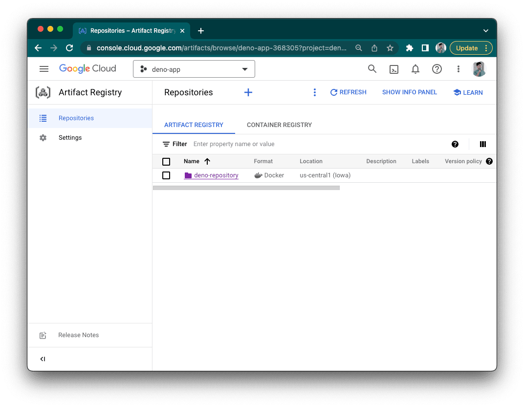 New repository in Google Artifact Repository