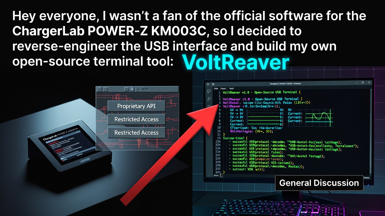 Hey everyone, I wasn’t a fan of the official software for the ChargerLab POWER-Z KM003C, so I decided to reverse-engineer the USB interface and build my own open-source terminal tool: VoltReaver.