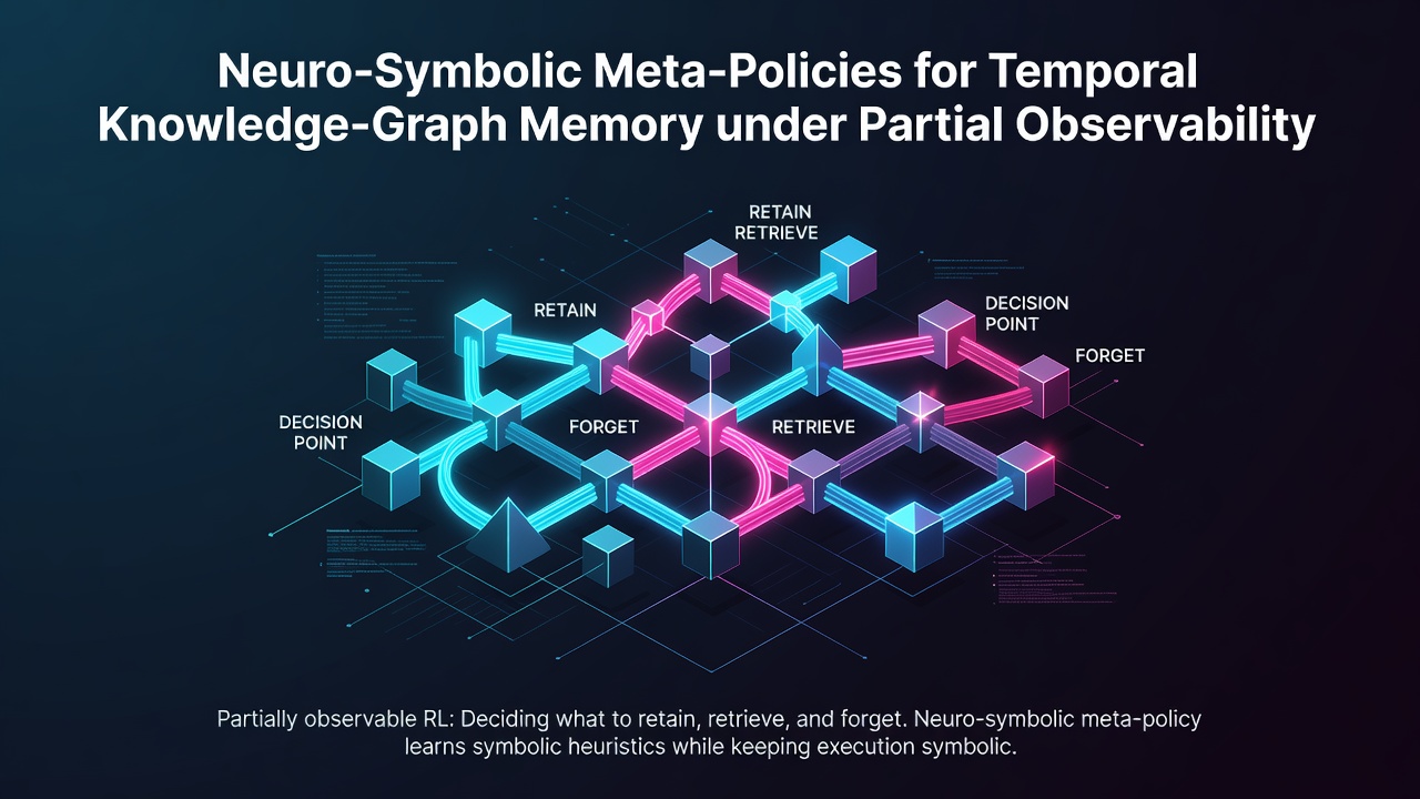 Neuro-Symbolic Meta-Policies for Temporal Knowledge-Graph Memory under Partial Observability