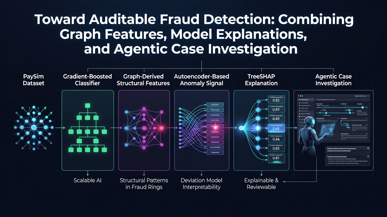 Toward Auditable Fraud Detection: Combining Graph Features, Model Explanations, and Agentic Case Investigation