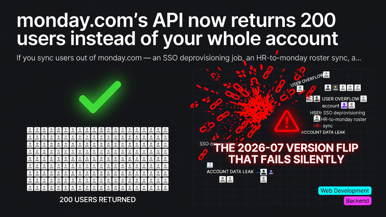monday.com's API now returns 200 users instead of your whole account — the 2026-07 version flip that fails silently