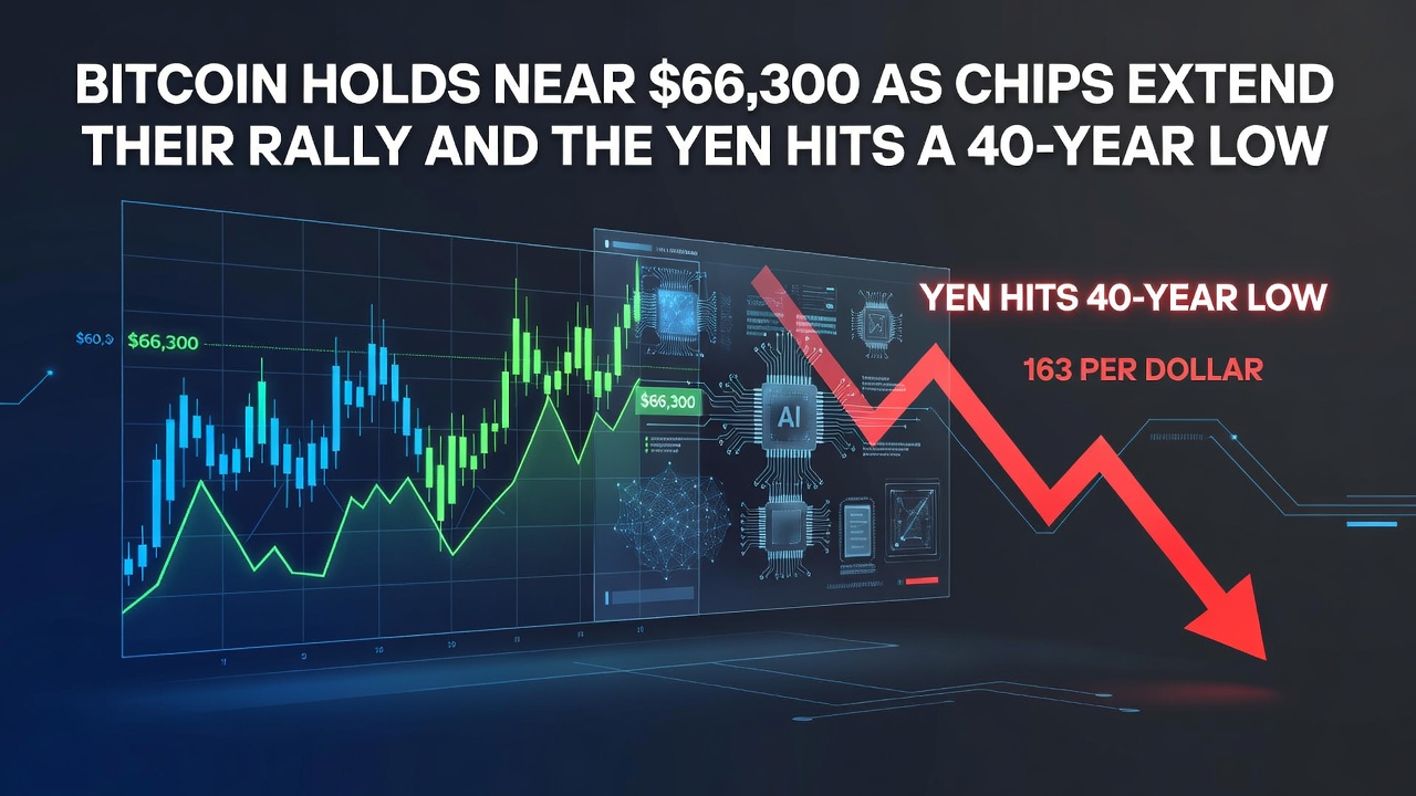 Bitcoin holds near $66,300 as chips extend their rally and the yen hits a 40-year low