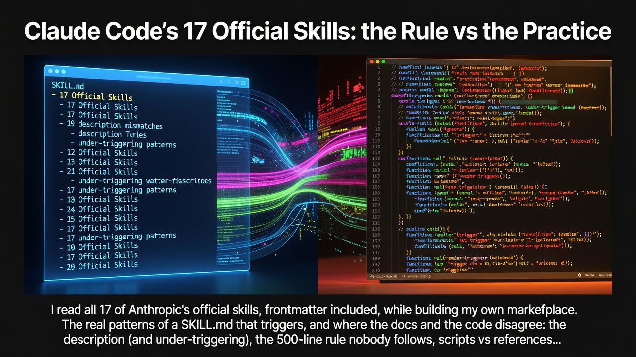 Claude Code's 17 Official Skills: the Rule vs the Practice