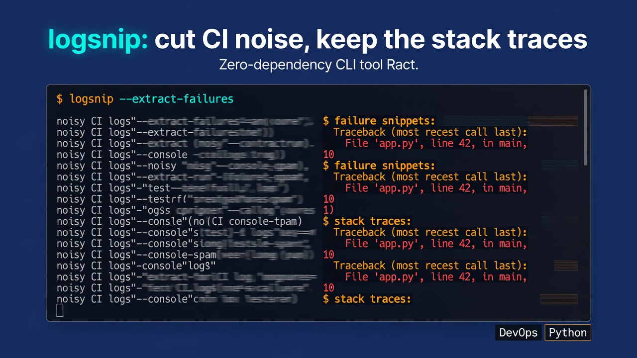 logsnip: cut CI noise, keep the stack traces