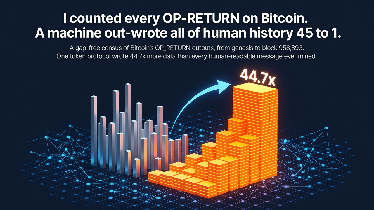I counted every OP_RETURN on Bitcoin. A machine out-wrote all of human history 45 to 1.