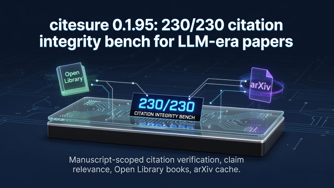 citesure 0.1.95: 230/230 citation integrity bench for LLM-era papers