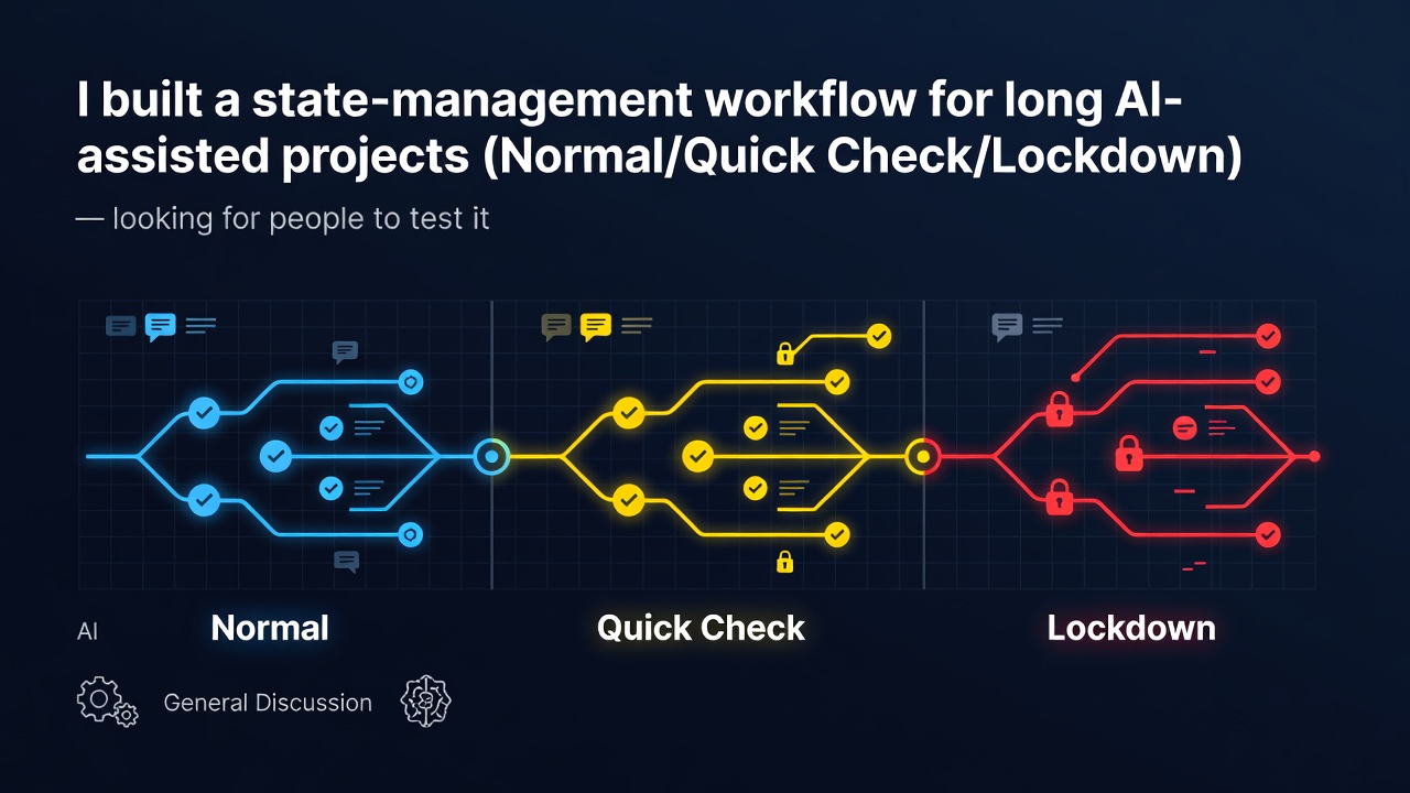 I built a state-management workflow for long AI-assisted projects (Normal/Quick Check/Lockdown) — looking for people to test it