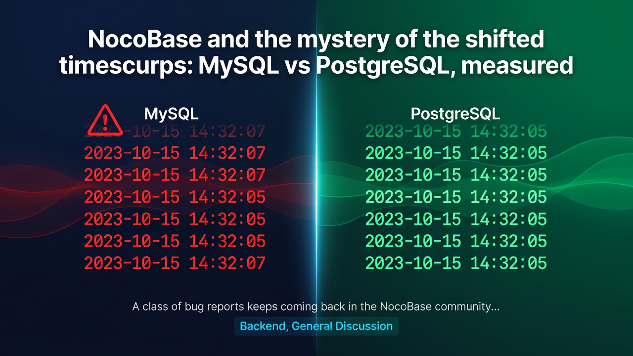NocoBase and the mystery of the shifted timestamps: MySQL vs PostgreSQL, measured