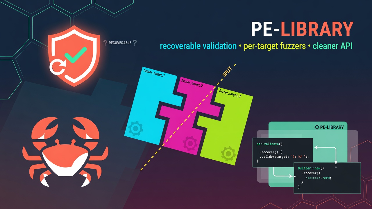 PE-Library: recoverable validation, fuzzer split into per-target binaries, and a cleaner API