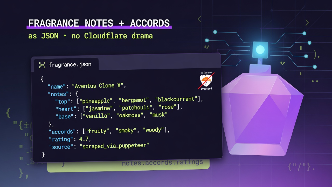 Fragrance notes, accords and ratings as JSON — without fighting Fragrantica's Cloudflare
