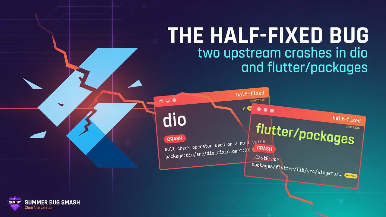 The half-fixed bug: two upstream crashes in dio and flutter/packages