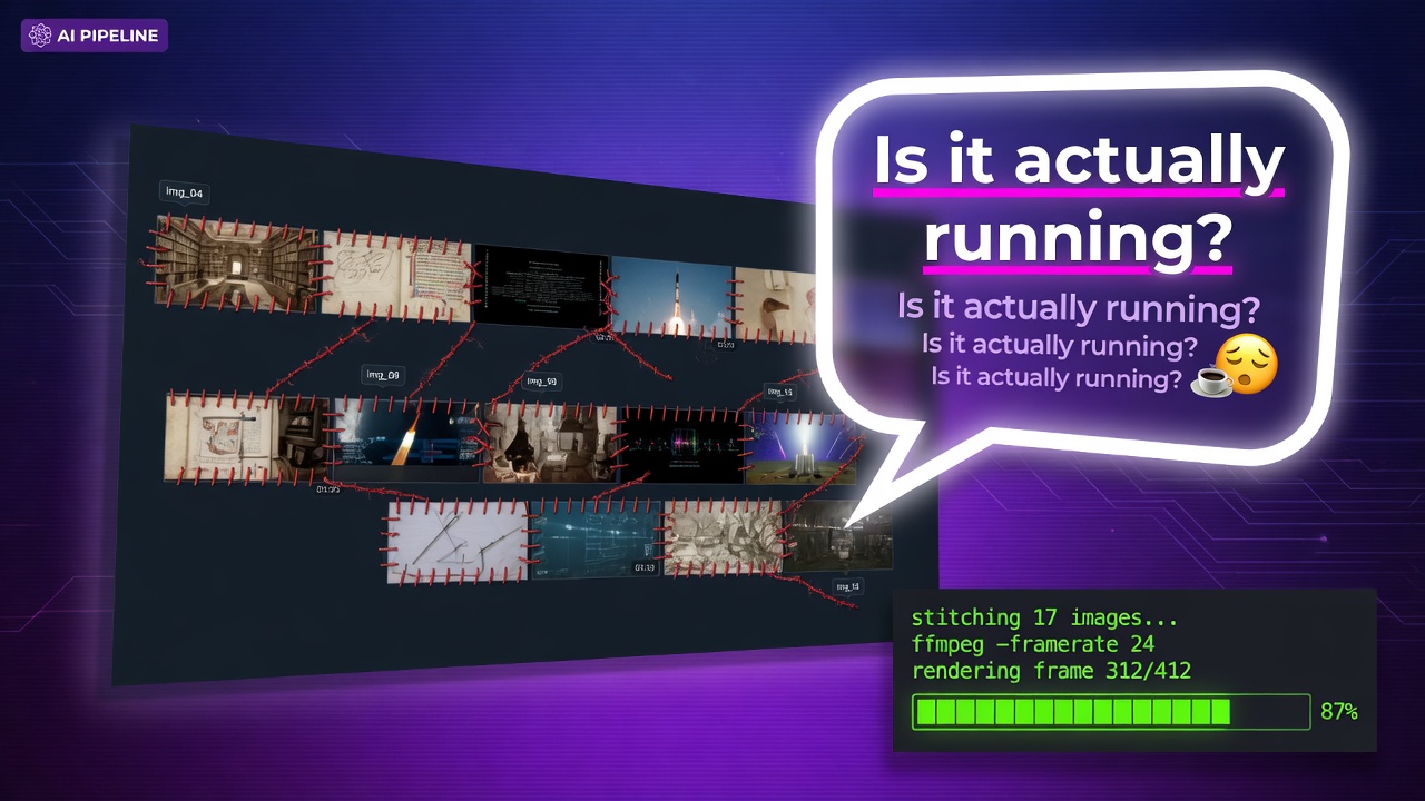 "Is it actually running?" — the night I asked three times while stitching 17 images into one video