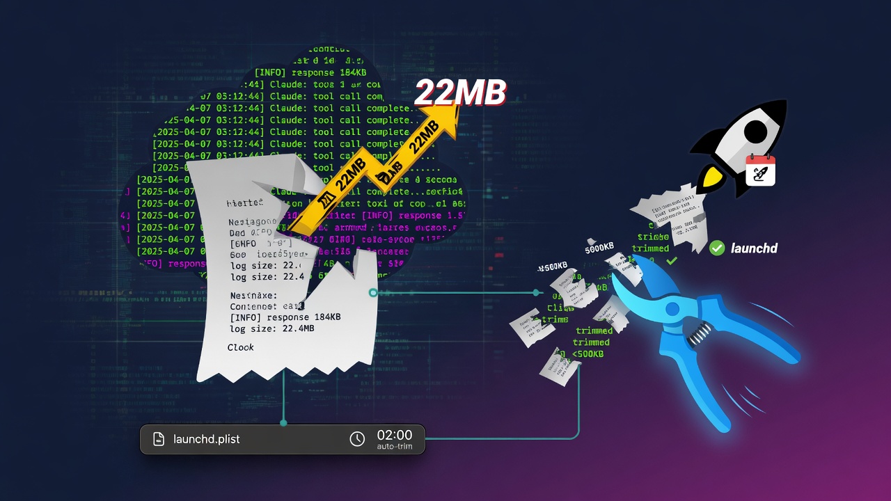 My Claude Code Logs Ballooned to 22MB — Nightly Auto-Trimming with launchd