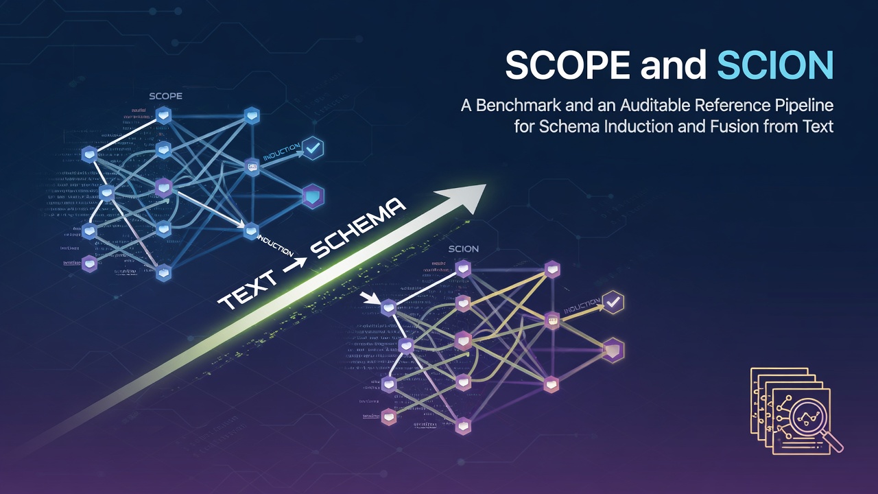 SCOPE and SCION: A Benchmark and an Auditable Reference Pipeline for Schema Induction and Fusion from Text