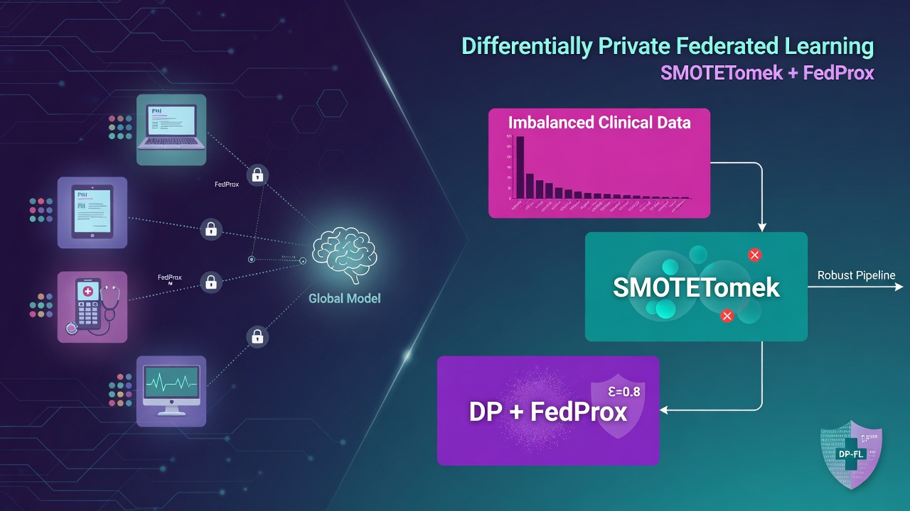 A Robust Pipeline for Differentially Private Federated Learning on Imbalanced Clinical Data using SMOTETomek and FedProx