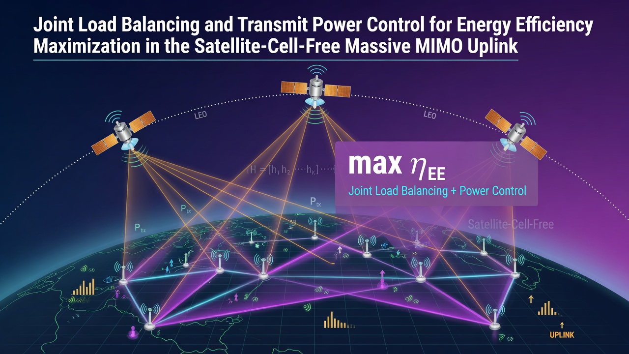 Joint Load Balancing and Transmit Power Control for Energy Efficiency Maximization in the Satellite-Cell-Free Massive MIMO Uplink