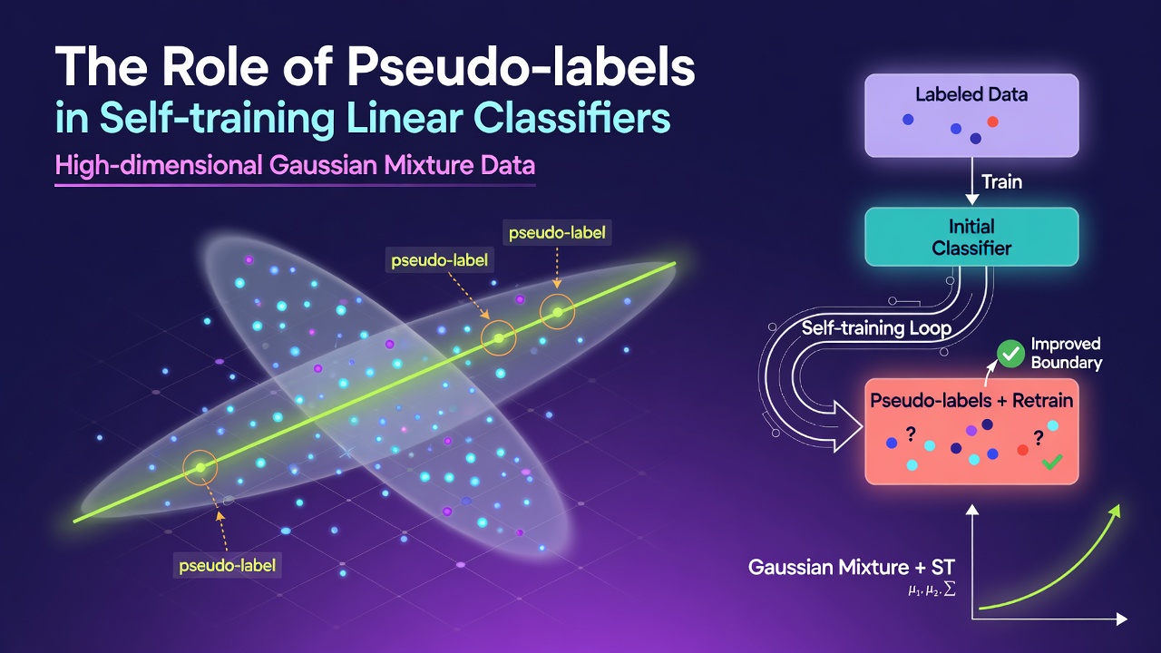 The Role of Pseudo-labels in Self-training Linear Classifiers on High-dimensional Gaussian Mixture Data