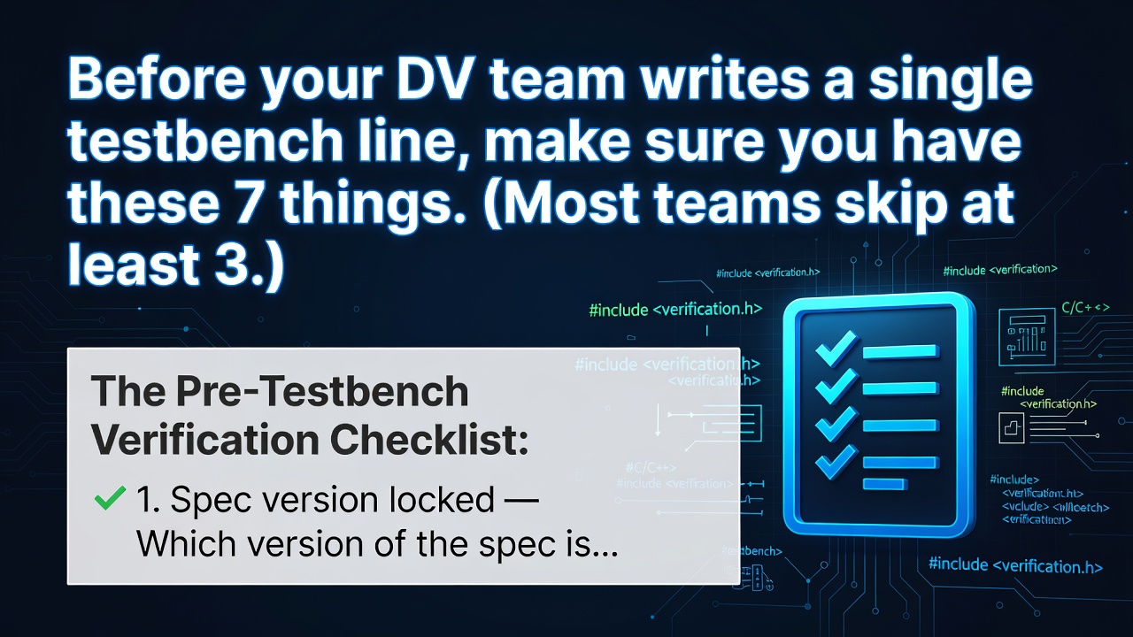 Before your DV team writes a single testbench line, make sure you have these 7 things. (Most teams skip at least 3.)