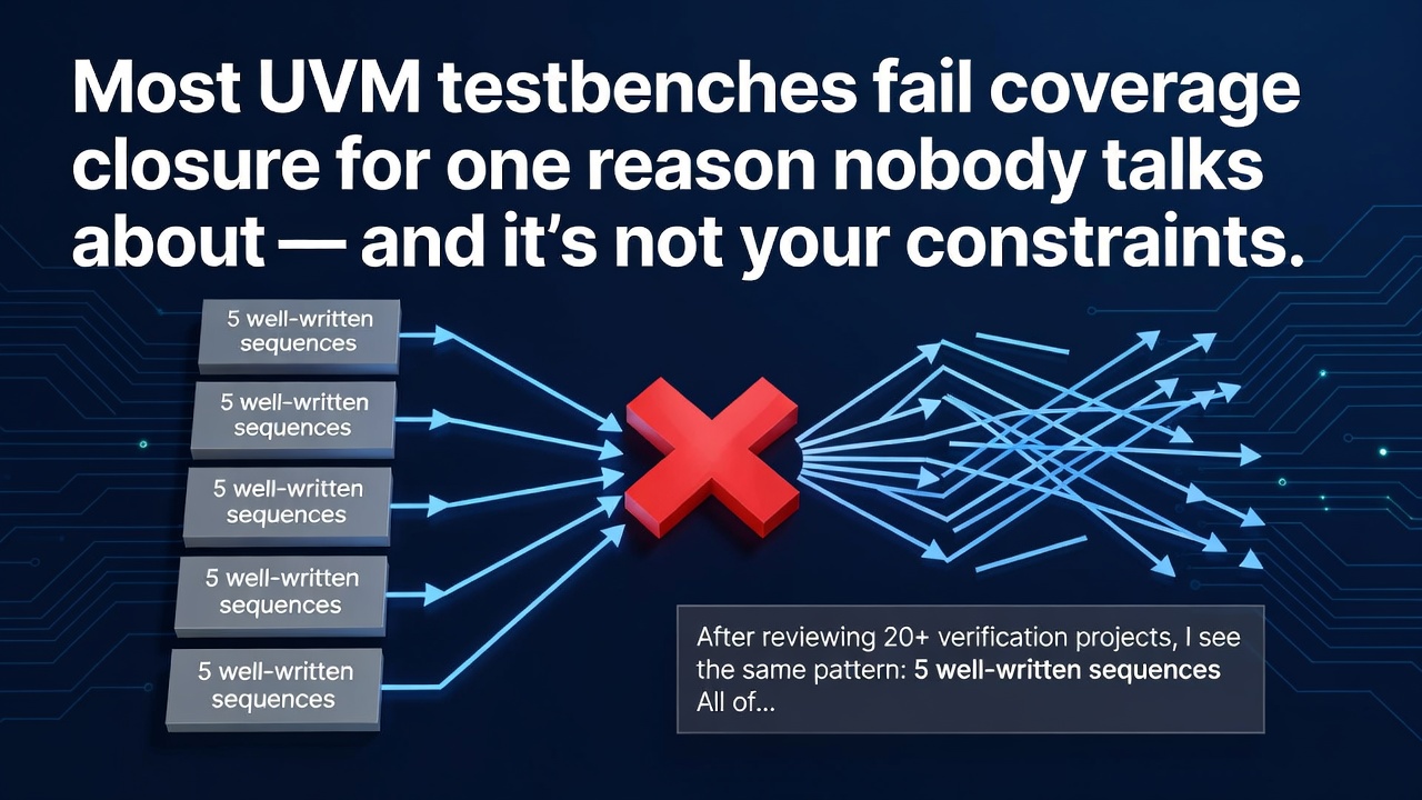 Most UVM testbenches fail coverage closure for one reason nobody talks about — and it's not your constraints.