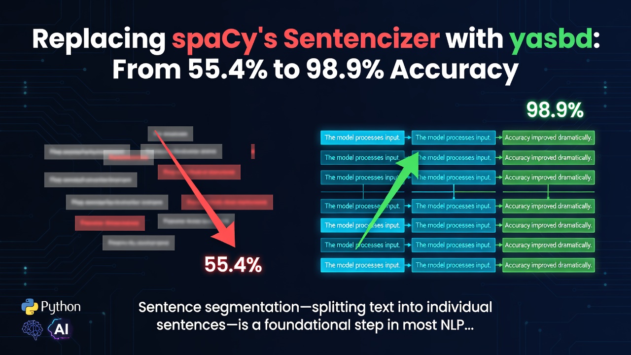 Replacing spaCy's Sentencizer with yasbd: From 55.4% to 98.9% Accuracy