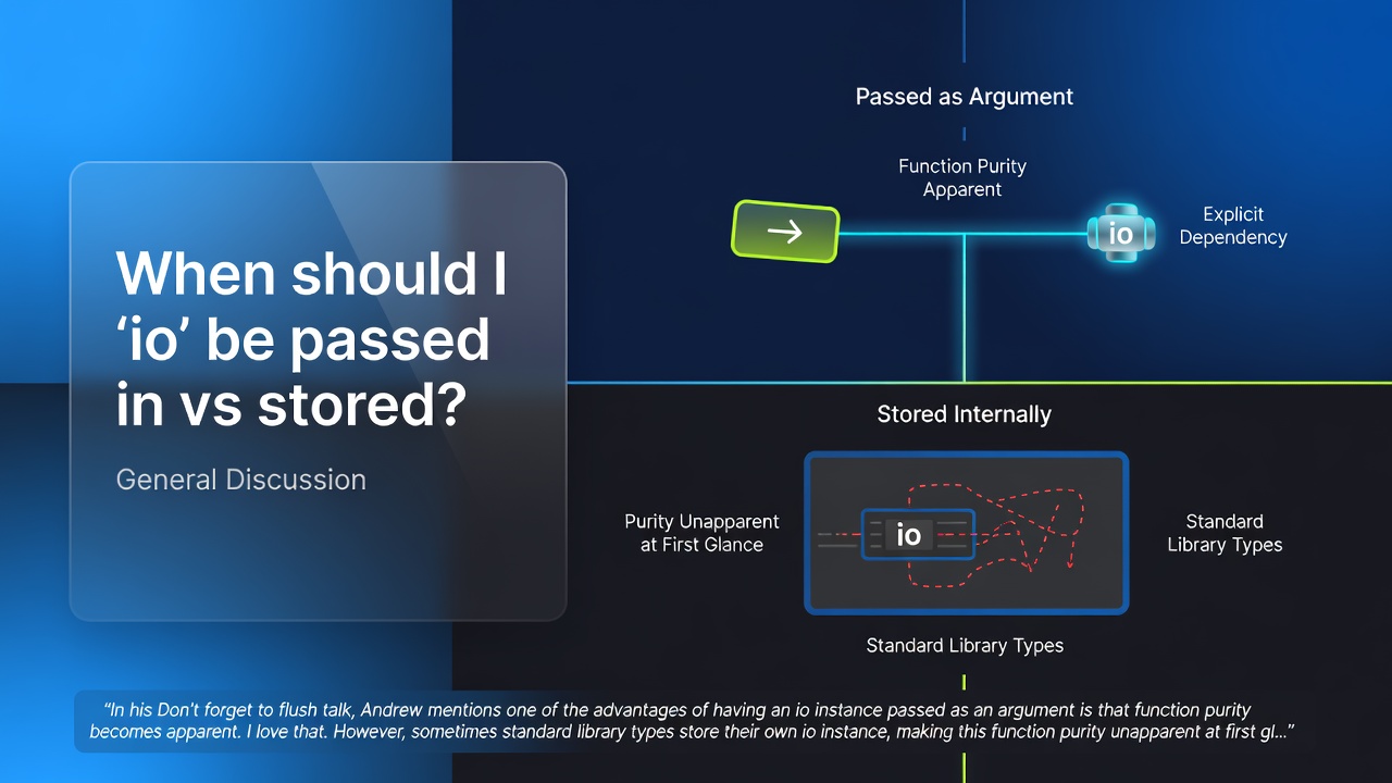 When should I `io` be passed in vs stored?