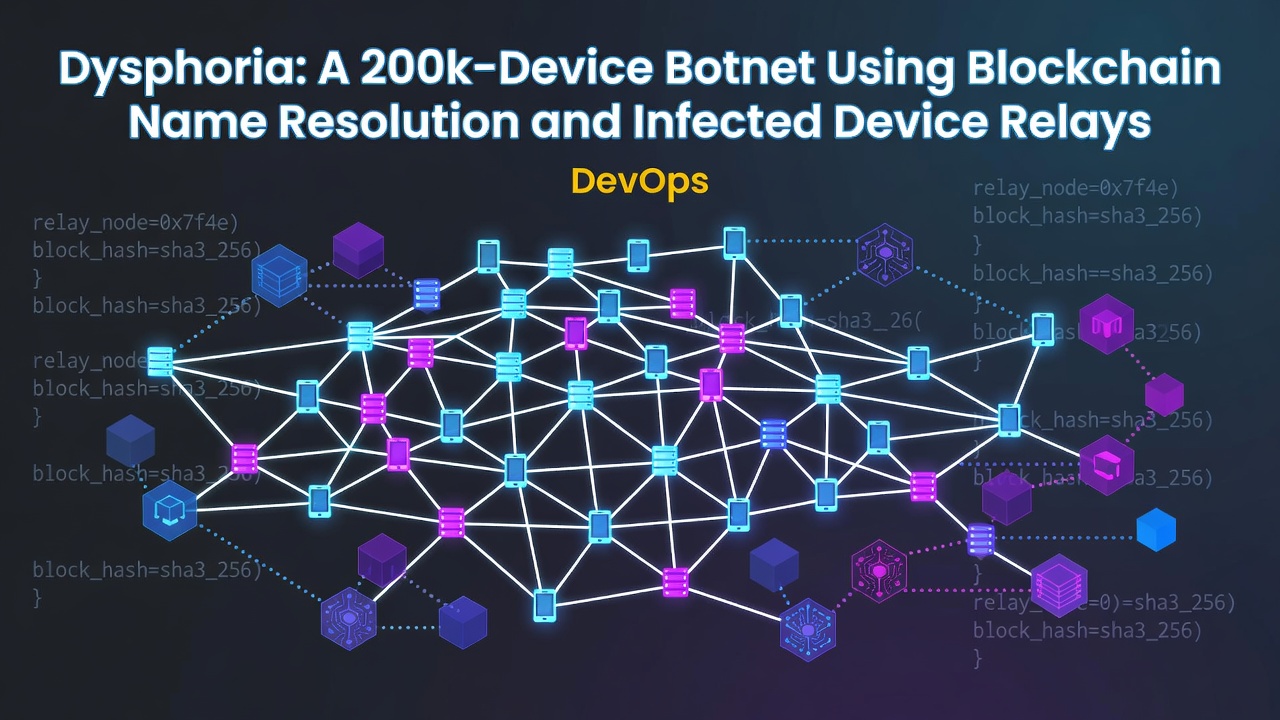 Dysphoria: A 200k-Device Botnet Using Blockchain Name Resolution and Infected Device Relays