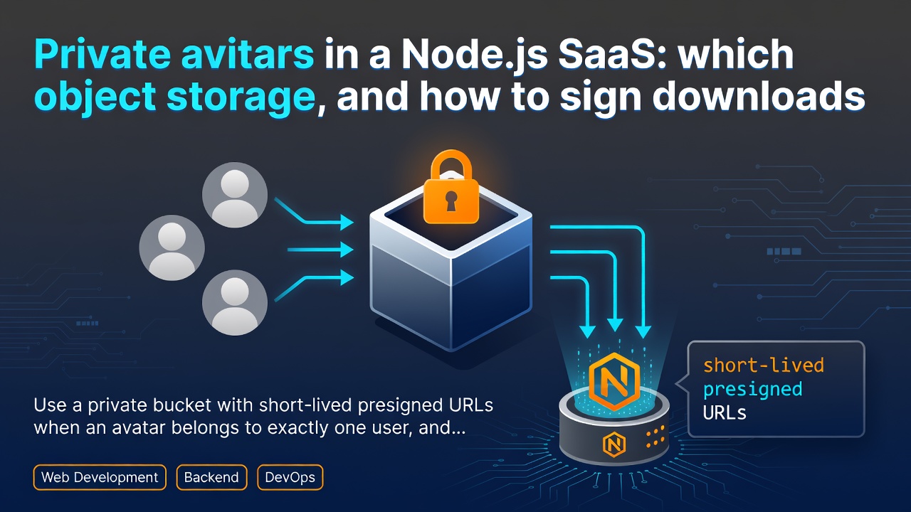 Private avatars in a Node.js SaaS: which object storage, and how to sign downloads