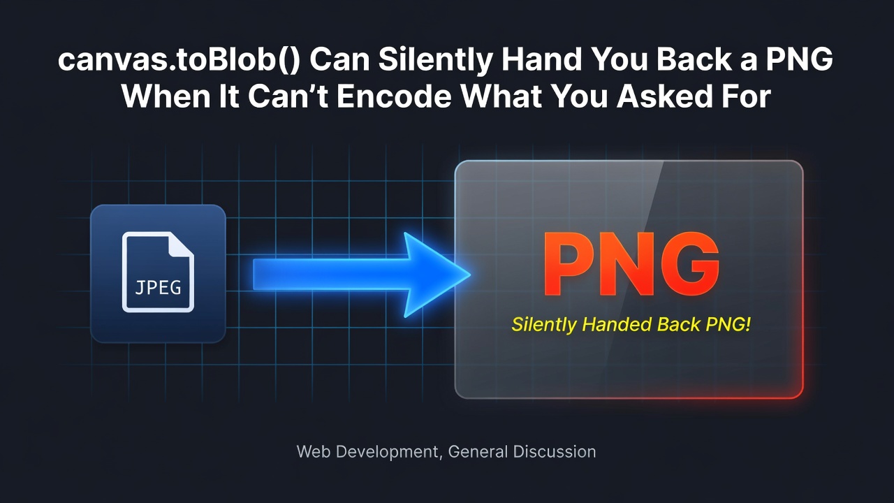 canvas.toBlob() Can Silently Hand You Back a PNG When It Can't Encode What You Asked For