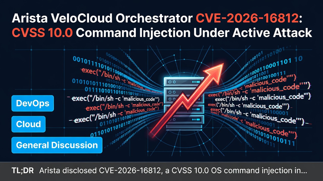 Arista VeloCloud Orchestrator CVE-2026-16812: CVSS 10.0 Command Injection Under Active Attack