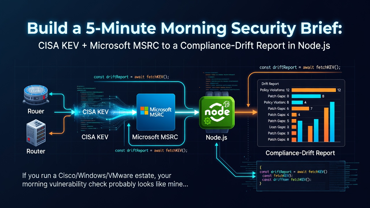 Build a 5-Minute Morning Security Brief: CISA KEV + Microsoft MSRC to a Compliance-Drift Report in Node.js