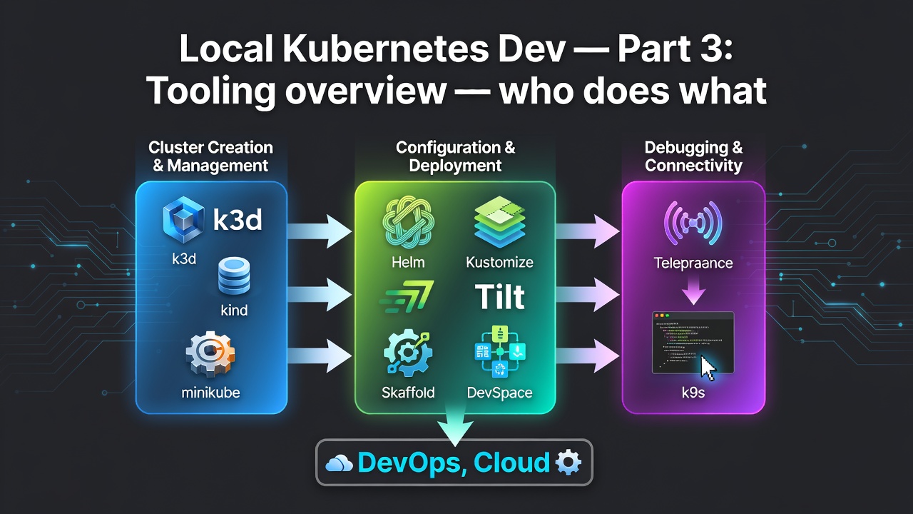 Local Kubernetes Dev — Part 3: Tooling overview — who does what