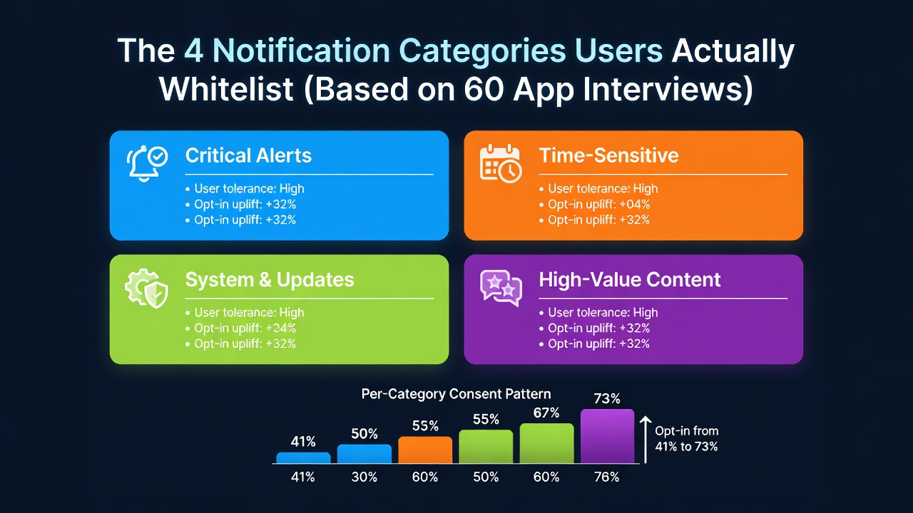 The 4 Notification Categories Users Actually Whitelist (Based on 60 App Interviews)