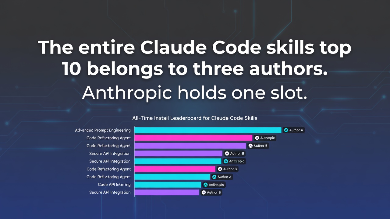 The entire Claude Code skills top 10 belongs to three authors. Anthropic holds one slot.
