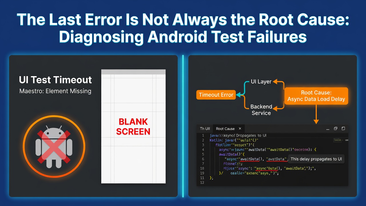The Last Error Is Not Always the Root Cause: Diagnosing Android Test Failures