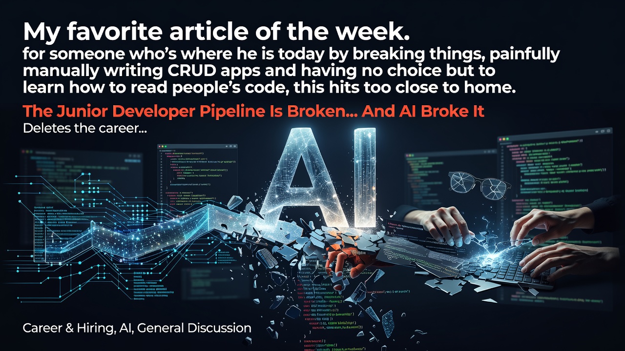 My favorite article of the week. for someone who's where he is today by breaking things, painfully manually writing CRUD apps and having no choice but to learn how to read people's code, this hits too close to home.