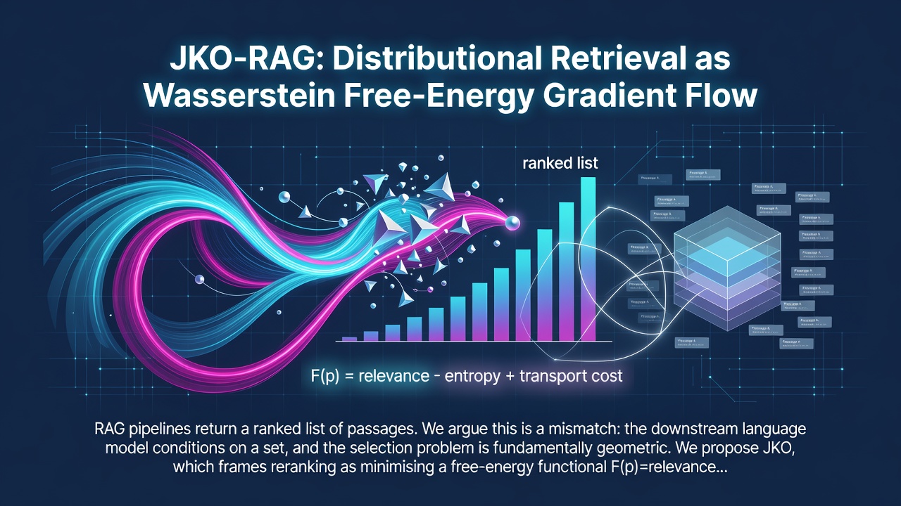 JKO-RAG: Distributional Retrieval as Wasserstein Free-Energy Gradient Flow
