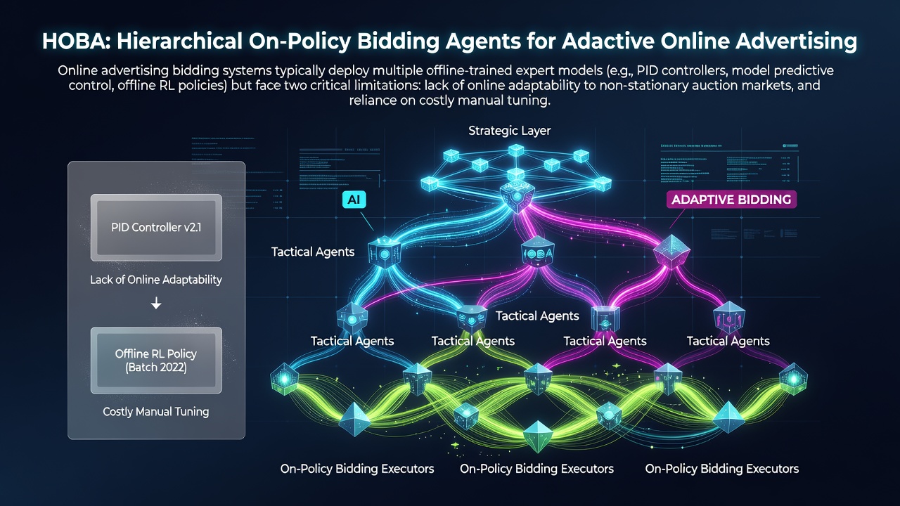 HOBA: Hierarchical On-Policy Bidding Agents for Adaptive Online Advertising