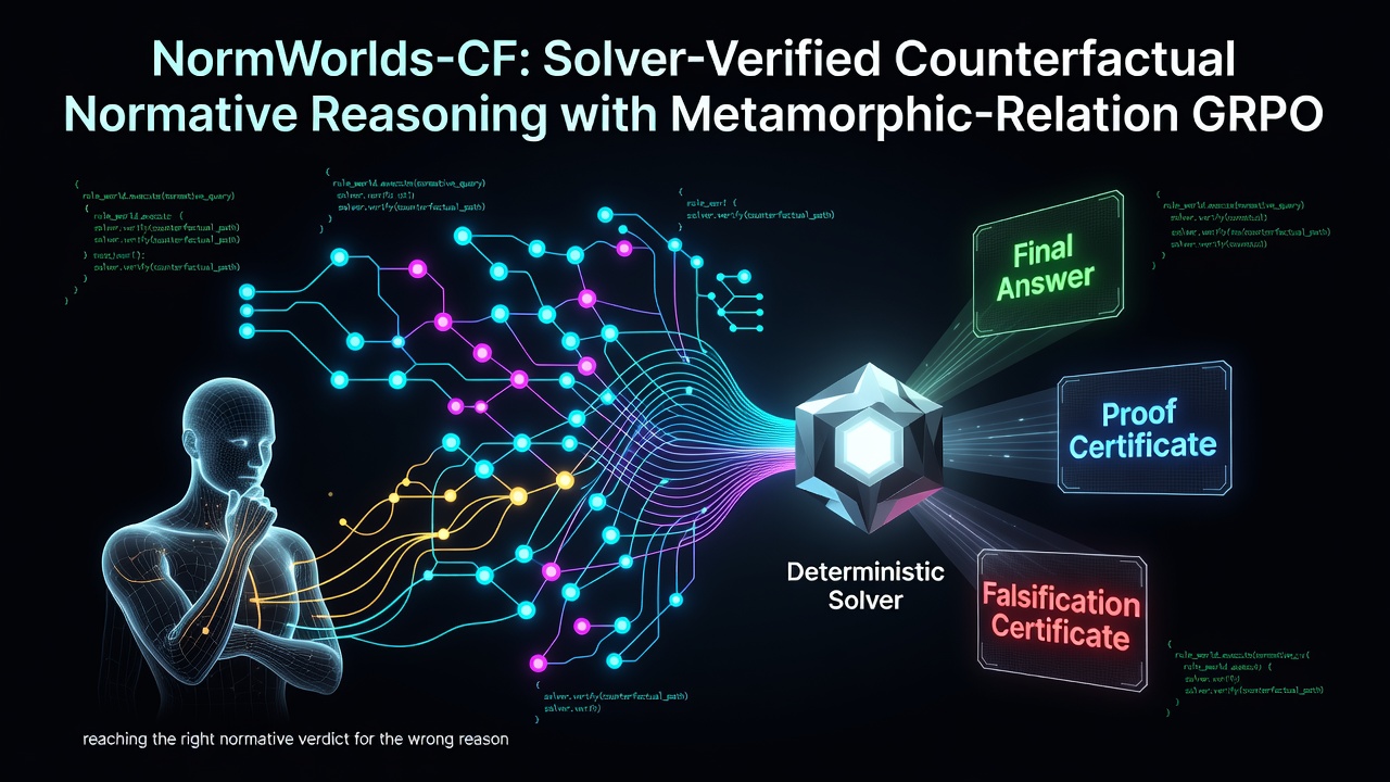 NormWorlds-CF: Solver-Verified Counterfactual Normative Reasoning with Metamorphic-Relation GRPO