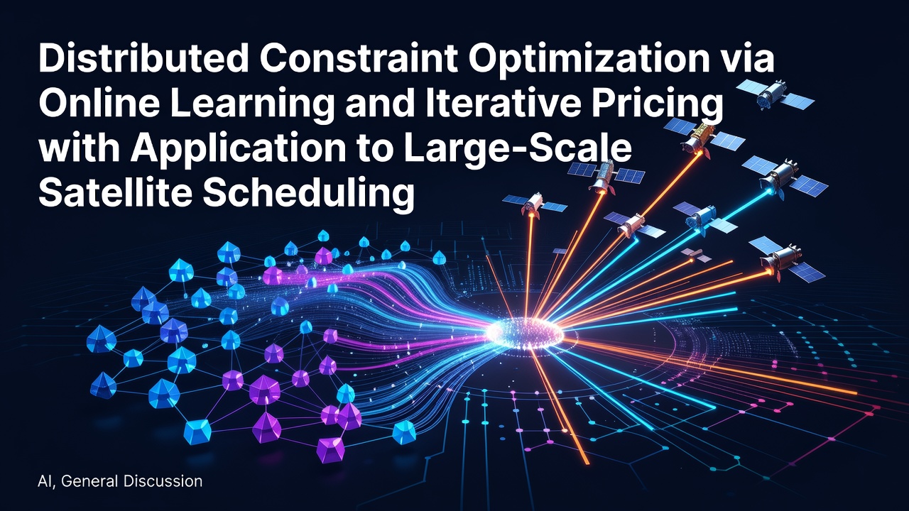 Distributed Constraint Optimization via Online Learning and Iterative Pricing with Application to Large-Scale Satellite Scheduling