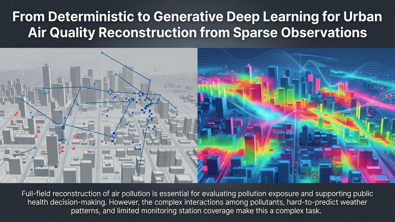 From Deterministic to Generative Deep Learning for Urban Air Quality Reconstruction from Sparse Observations