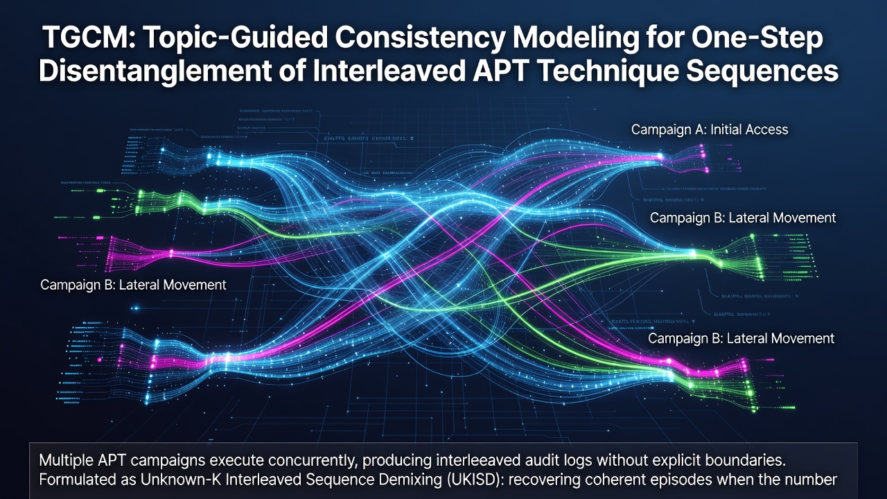 TGCM: Topic-Guided Consistency Modeling for One-Step Disentanglement of Interleaved APT Technique Sequences