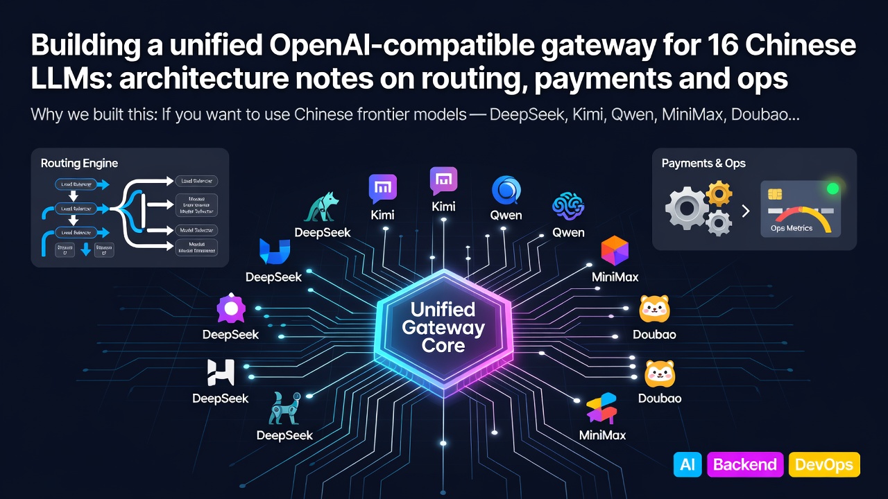 Building a unified OpenAI-compatible gateway for 16 Chinese LLMs: architecture notes on routing, payments and ops