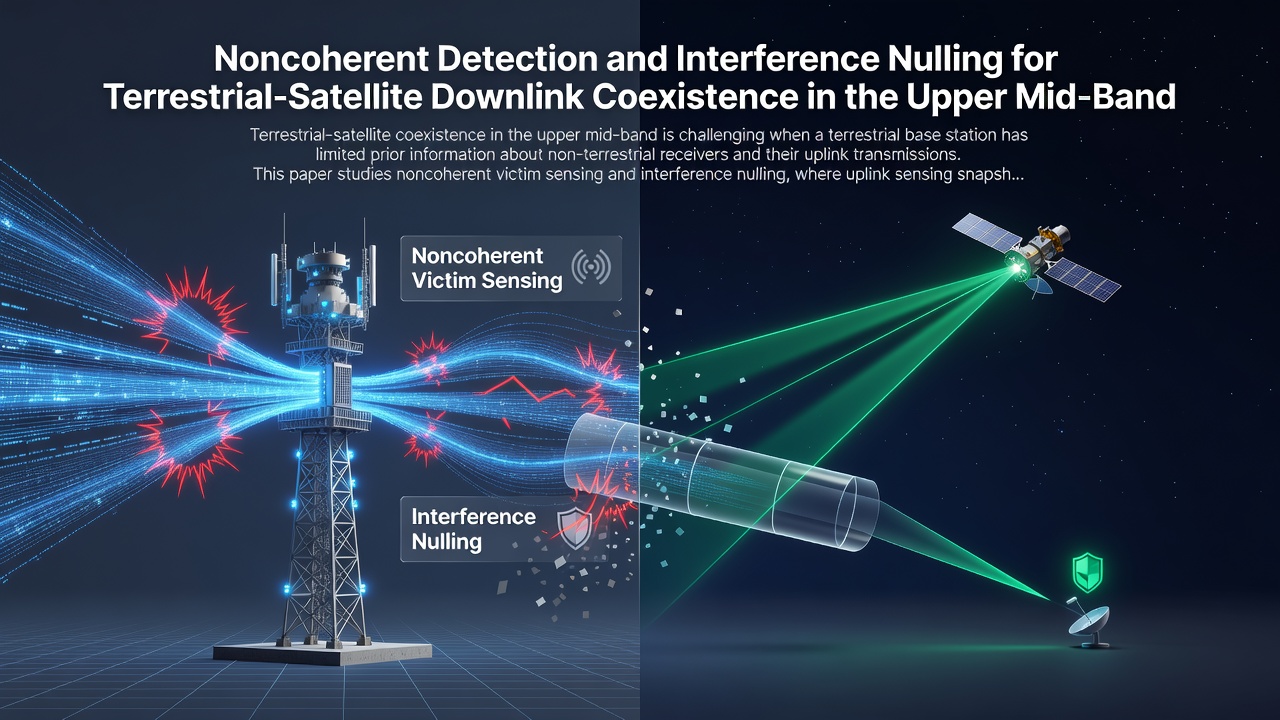 Noncoherent Detection and Interference Nulling for Terrestrial-Satellite Downlink Coexistence in the Upper Mid-Band