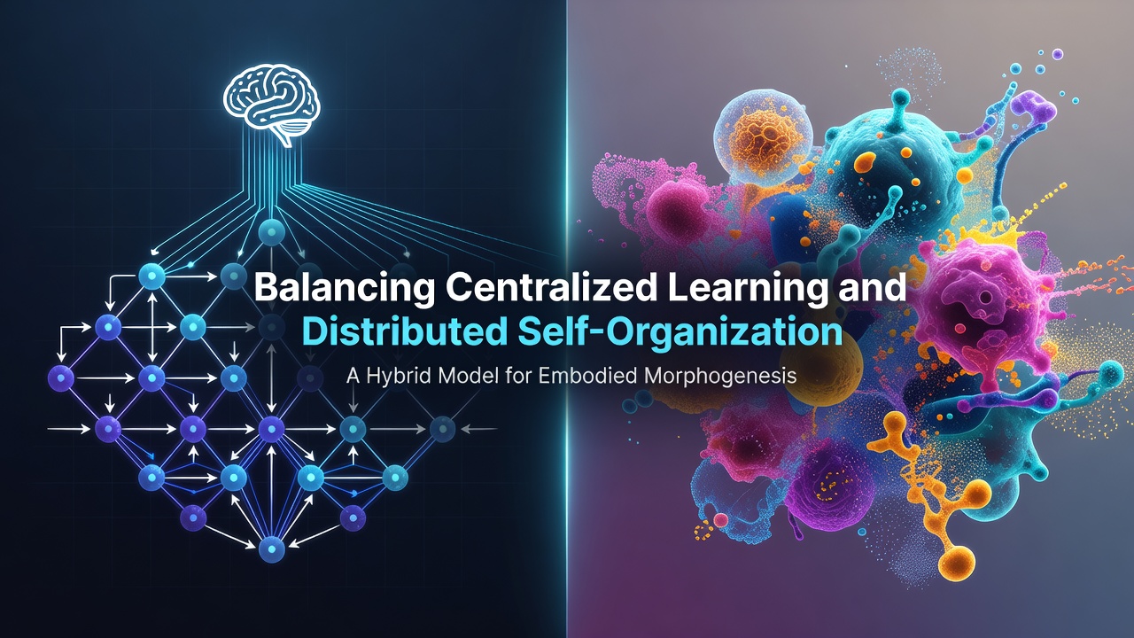 Balancing Centralized Learning and Distributed Self-Organization: A Hybrid Model for Embodied Morphogenesis