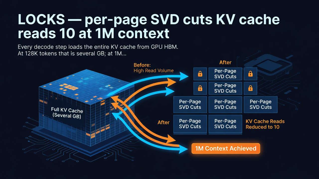 LOCKS — per-page SVD cuts KV cache reads 10 at 1M context