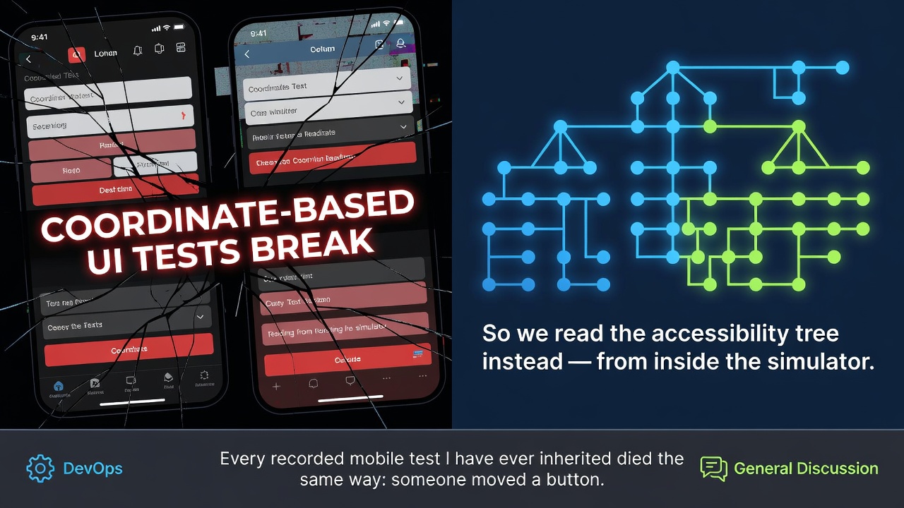 Coordinate-based UI tests break. So we read the accessibility tree instead — from inside the simulator.
