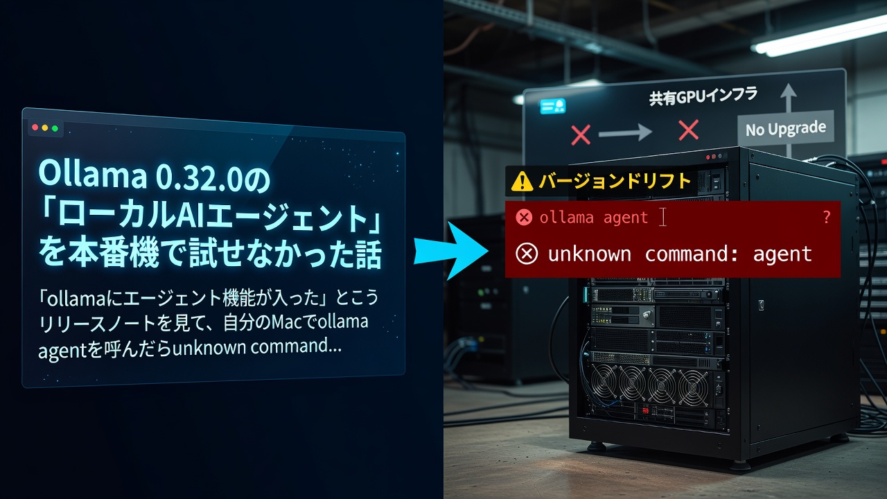 Ollama 0.32.0の「ローカルAIエージェント」を本番機で試せなかった話 — 共有GPUインフラのバージョンを上げない判断と、リリースノートと現物のドリフト