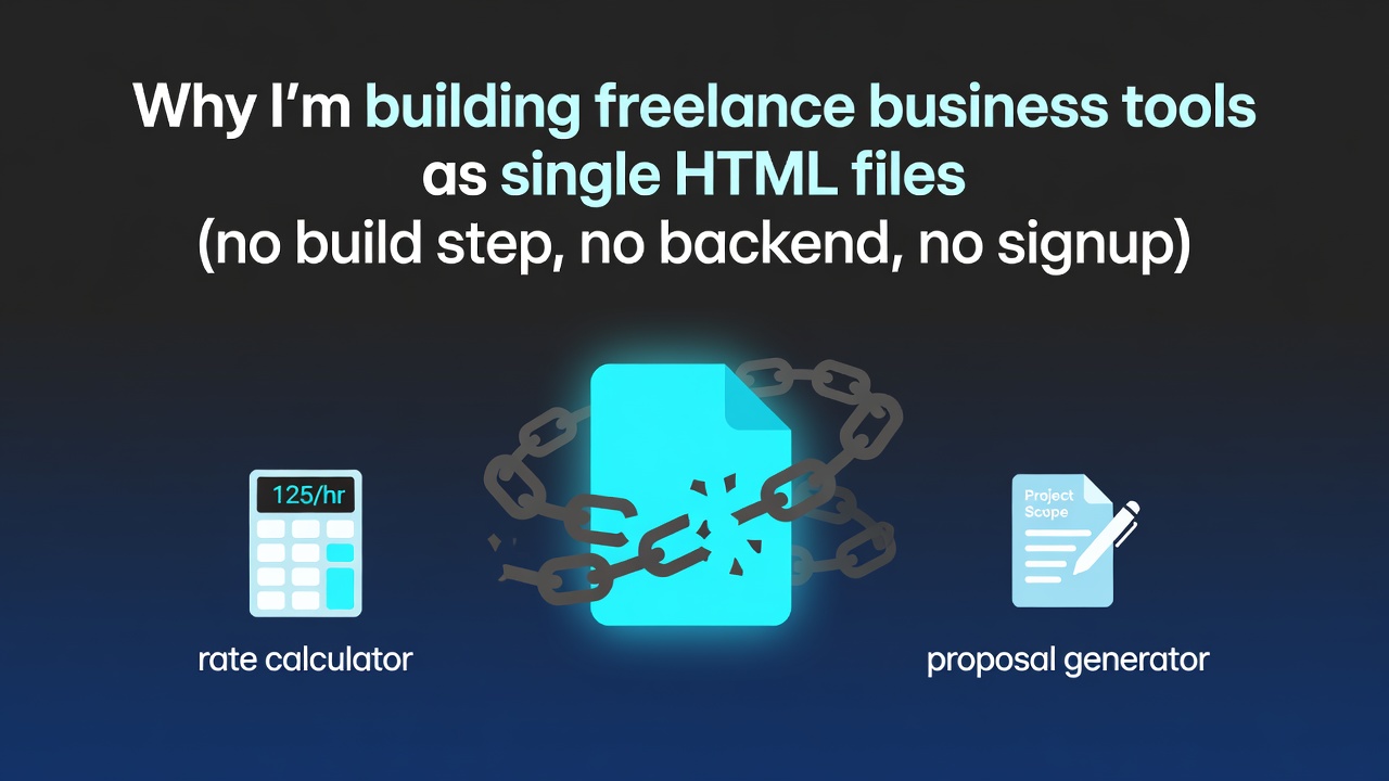 Why I'm building freelance business tools as single HTML files (no build step, no backend, no signup)