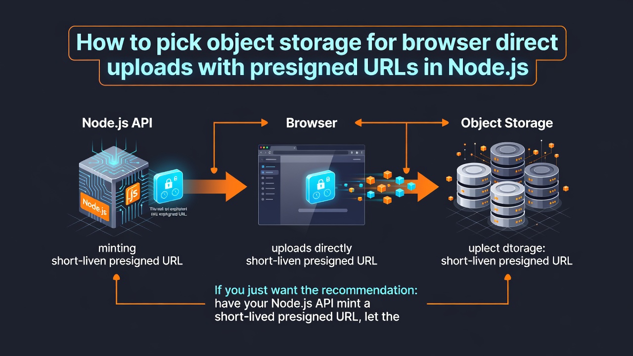 How to pick object storage for browser direct uploads with presigned URLs in Node.js